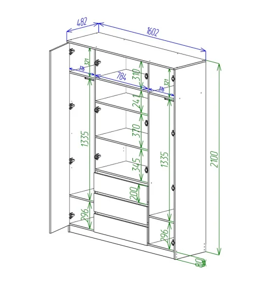 Шкаф Охта Лайт 1600.3 дуб вотан/белый