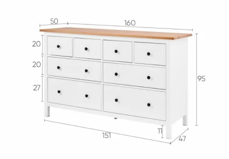Комод 8 ящиков Кымор белый/светло-коричневый