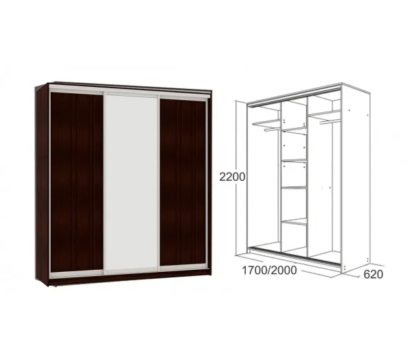 Шкаф-купе трехдверный Мираж 20.1 с зеркалом венге