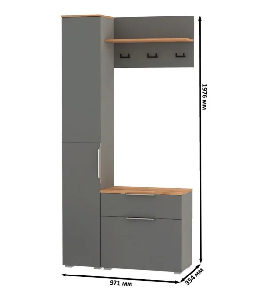 Модульная прихожая Октава с пеналом серый графит/дуб крафт золотой