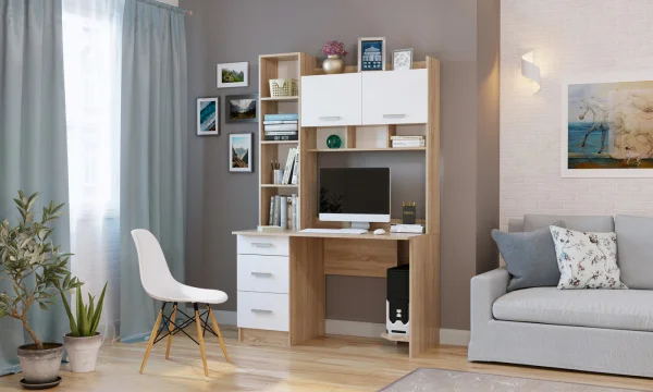 Стол компьютерный ПКС-5 дуб сонома/белый глянец