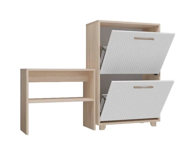 Обувница Копенгаген 2 ящика + Скамья Копенгаген дуб сонома/белый матовый
