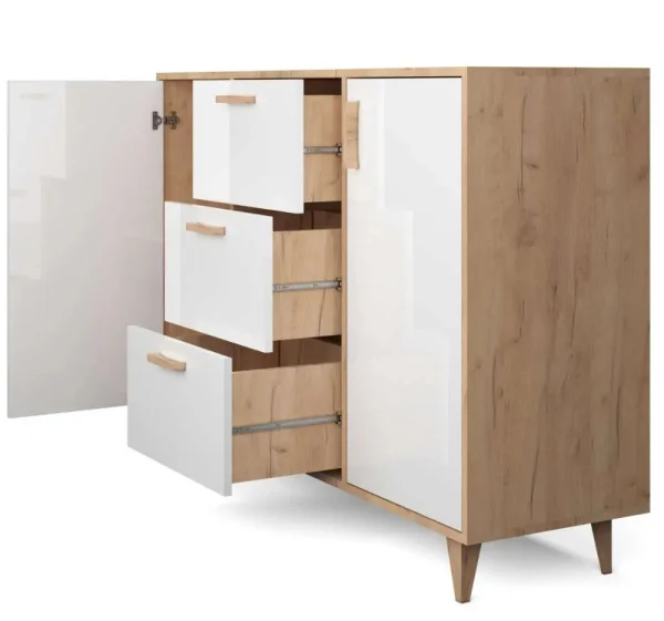 Комод Эго К-2 (НГ) дуб крафт золотой/белый глянец