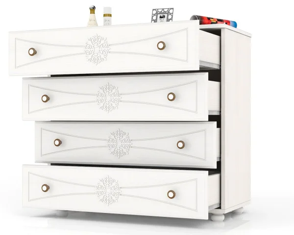 Комод Онега К-15 дуб беленый/белый вельвет