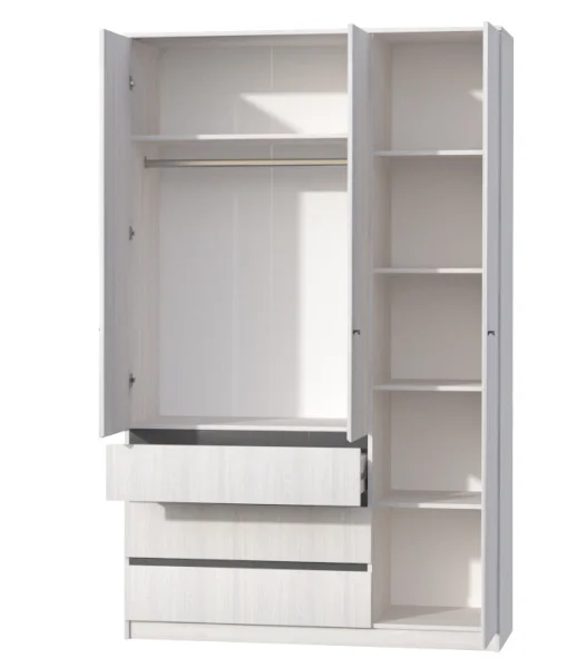 Шкаф 3-створчатый Кэт-1 высокий ясень анкор светлый/графит