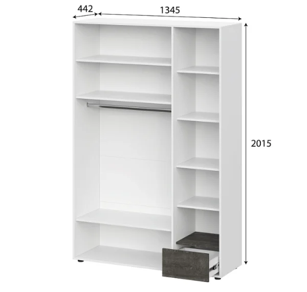 Шкаф комбинированный трехстворчатый Анри белый текстурный/дуб золотой/железный камень