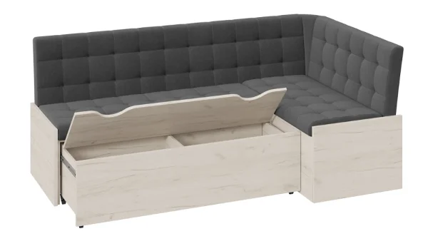 Скамья угловая Форест со спальным местом дуб крафт белый, велюр серый