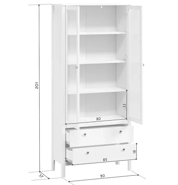 Шкаф-витрина Ева (Хельга) REG2W2S белый