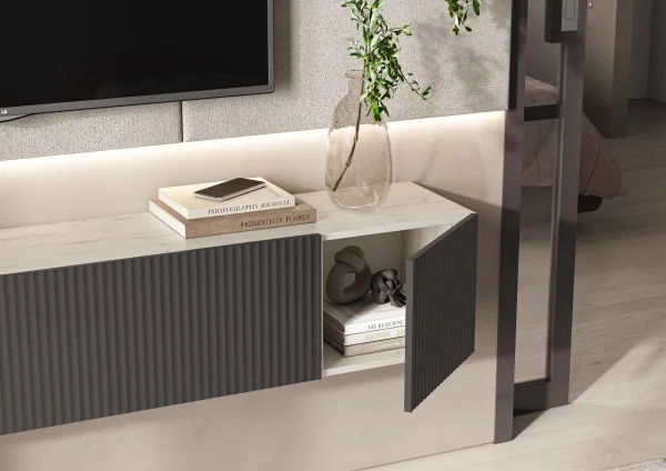 Подвесная тумба ТВ Оскар дуб крафт белый/графит софт Подвесная тумба ТВ Оскар дуб крафт белый/графит софт