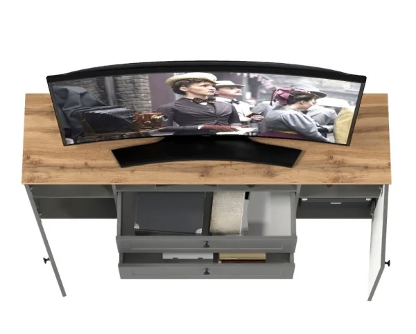 Тумба под ТВ Остин 16.47 серый графит/дуб крафт золотой