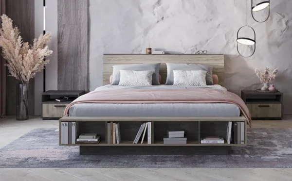 Кровать Эдинбург железный камень/дуб крафт серый