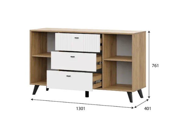 Комод Милан 3 ящика двухстворчатый дуб золотой/белый матовый