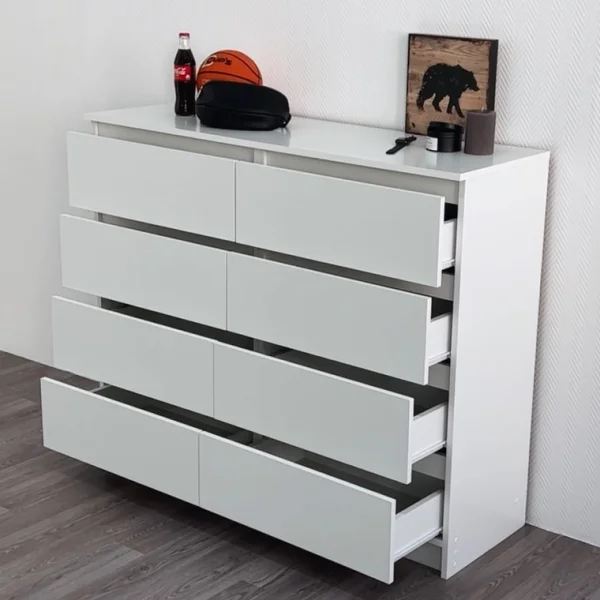 Комод Челси 8 ящиков белый/белый глянец