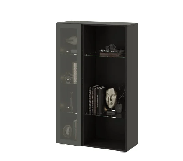 Шкаф с полками Николь черный глянец