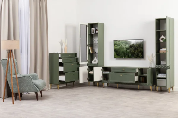 Модульная гостиная Марион дымчатый зеленый/олива шагрень