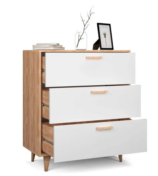 Комод Эго К-3 (НГ) дуб крафт золотой/белый глянец