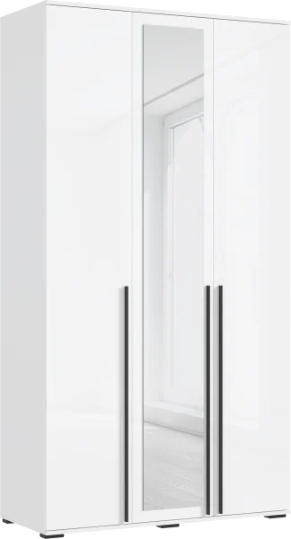 Шкаф 3-х створчатый с зеркалом Норд 1200 белый/белый глянец