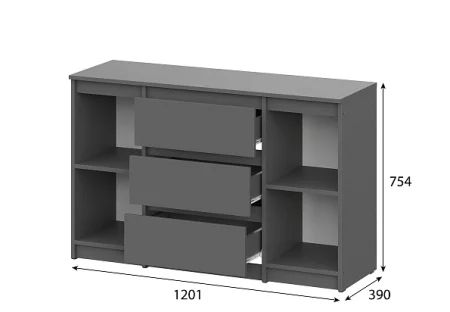 Комод 3 ящика двухстворчатый Денвер графит серый