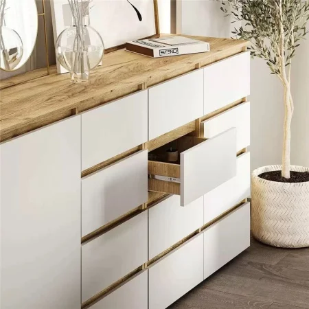 Комод 8 ящиков Хелен КМ-04 дуб крафт золотой/белый