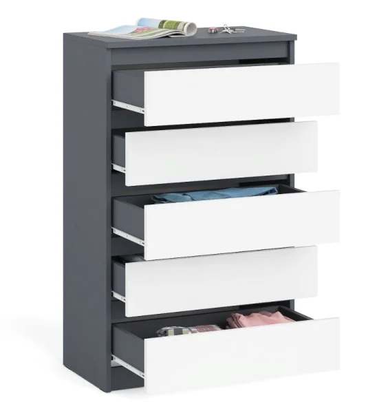 Узкий комод пять ящиков МК 700.5 графит/белый