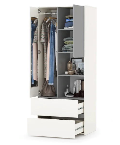 Шкаф для одежды Торонто 13.333 белый шагрень/стальной серый