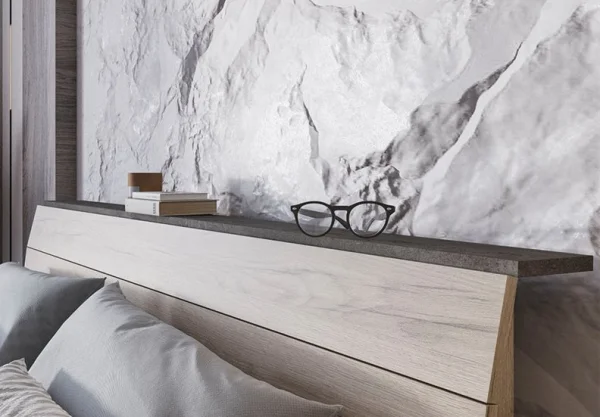 Кровать Эдинбург железный камень/дуб крафт серый