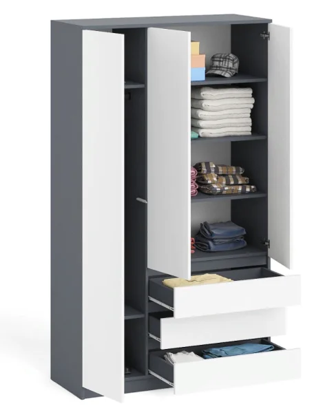 Шкаф с тремя ящиками и тремя дверками МШ 1200.1 графит/белый