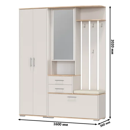 Модульная прихожая Домино дуб крафт золотой/кашемир серый