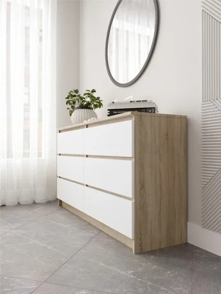 Комод шесть ящиков Мори МК 1380.6 дуб сонома/белый