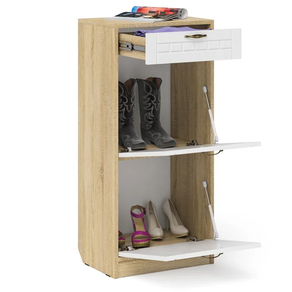 Тумба для обуви П-6 2 секции дуб сонома/белое дерево фрезеровка прованс
