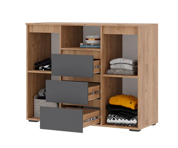 Комод Хелен КМ-01 серый графит/дуб крафт золото