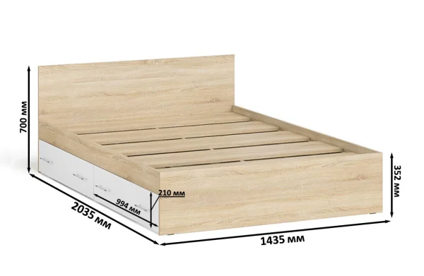 Кровать с ящиками Мори дуб сонома/белый