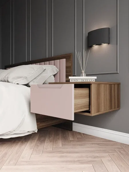 Тумба прикроватная подвесная Роза орех франклин/пудра скин тренто