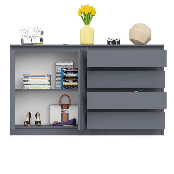 Комод широкий четыре ящика и две дверки МК 1600.1 графит