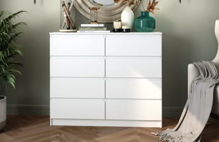 Комод Челси 8 ящиков белый/белый глянец