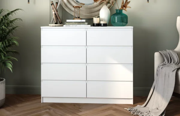 Комод Челси 8 ящиков белый/белый глянец