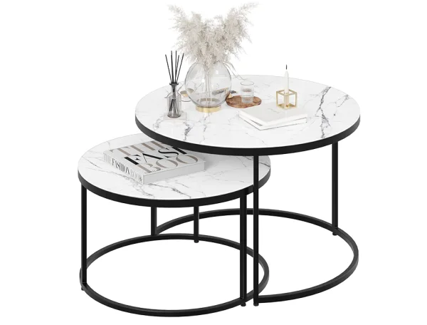 Стол журнальный Вега черный, стекло белый мрамор