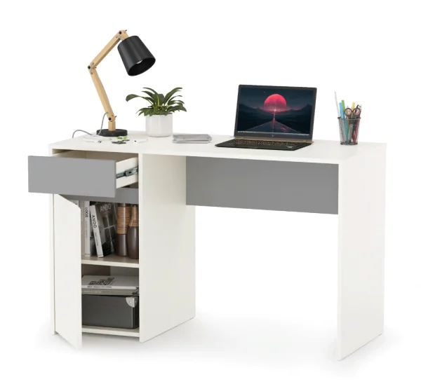 Стол письменный Торонто 12.149 белый шагрень/стальной серый