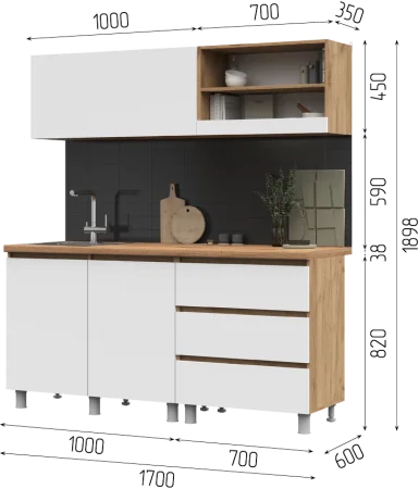 Кухня Хелен 1,7 дуб крафт золотой/белый