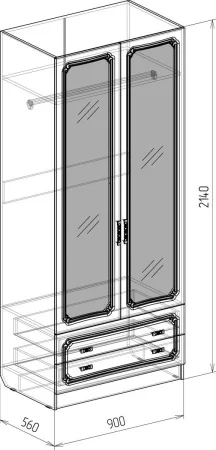Шкаф 2-х дверный Тиффани с ящиками бодега/рельеф пастель