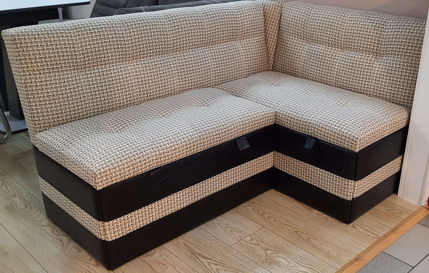 Скамья угловая Оскар исп 2 кожзам темный/ткань светлая