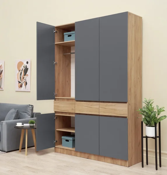 Шкаф 3-х створчатый Роджина дуб крафт/графит