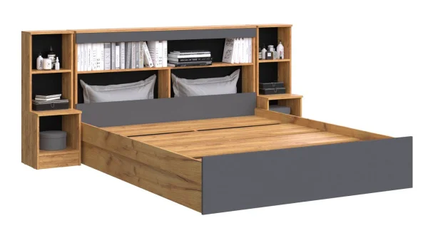Кровать Бася с надстройкой с тумбами дуб крафт/графит