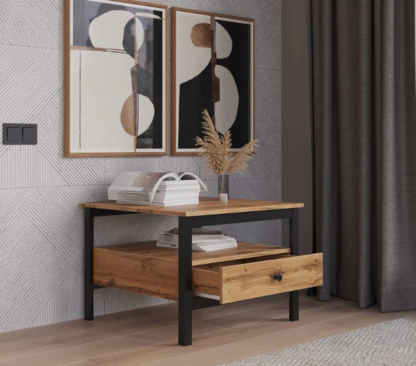 Стол журнальный Лофт дуб вотан/черный