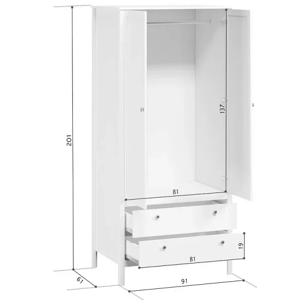 Шкаф Ева (Хельга) SZF2D2S/90 белый