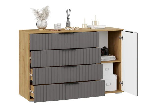 Комод комбинированный Хилтон дуб крафт золотой/графит матовый