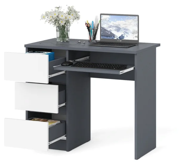 Стол компьютерный три ящика МС-6 графит/белый (левый)