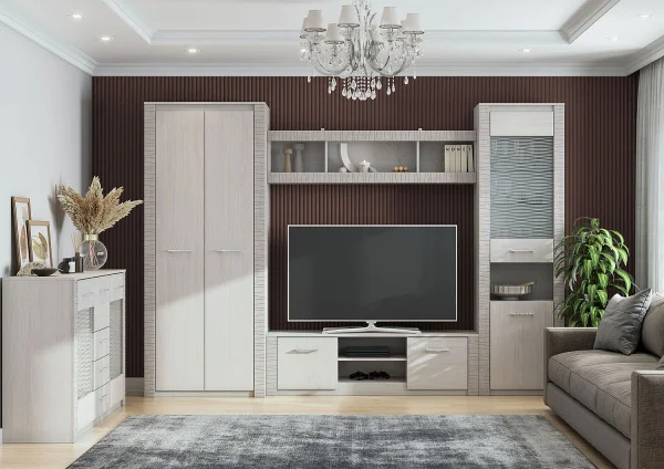 Пенал со стеклом Гамма-20 ясень анкор светлый/сандал светлый