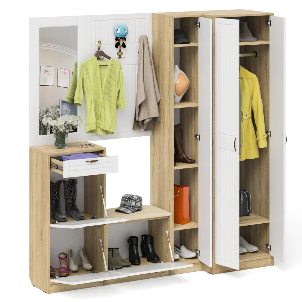 Модульная прихожая П-6 дуб сонома/белое дерево фрезеровка прованс