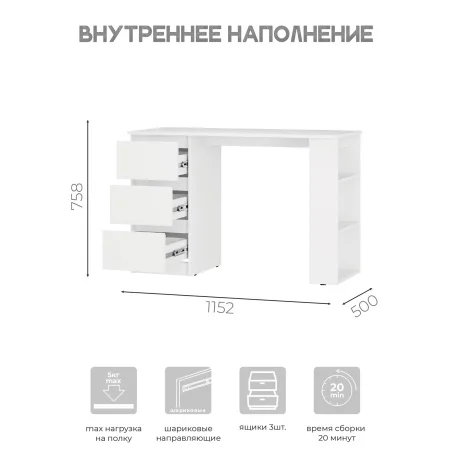 Стол письменный Симпл ПС-07 белый
